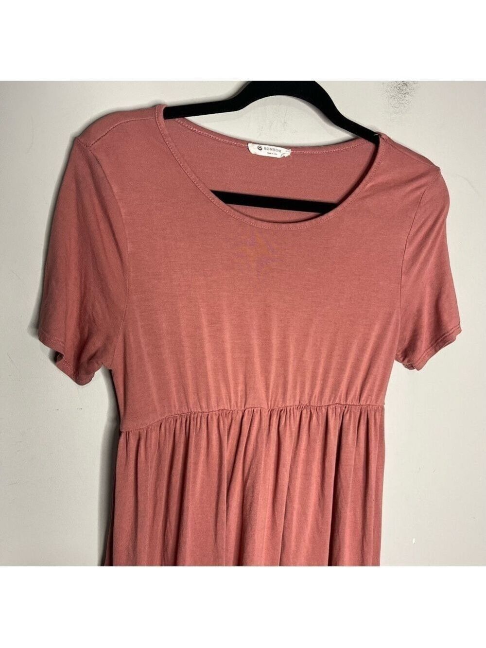 BomBom Dusty Pink Babydoll Round Hem Short Sleeve Knee Length Dress, size M - Picture 3 of 10